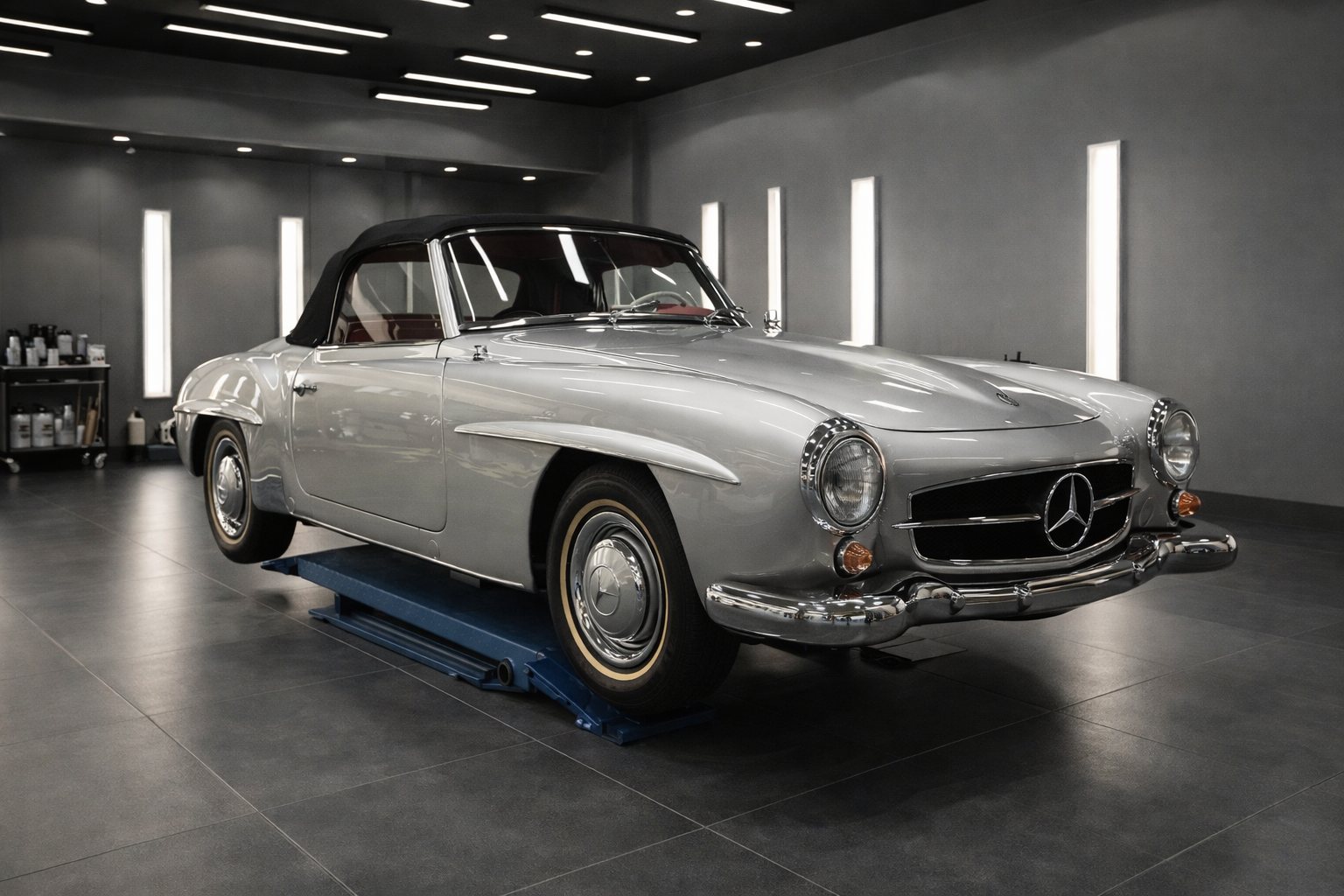 Mercedes 190 SL in der Halle der D-Garage